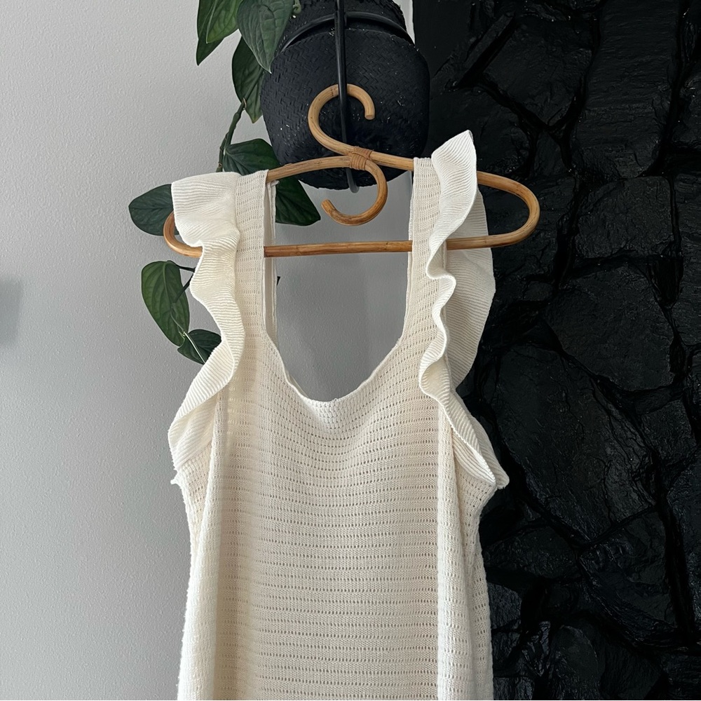 Anthropologie Ruffled Pointelle
Mini Dress Size XL Ivory